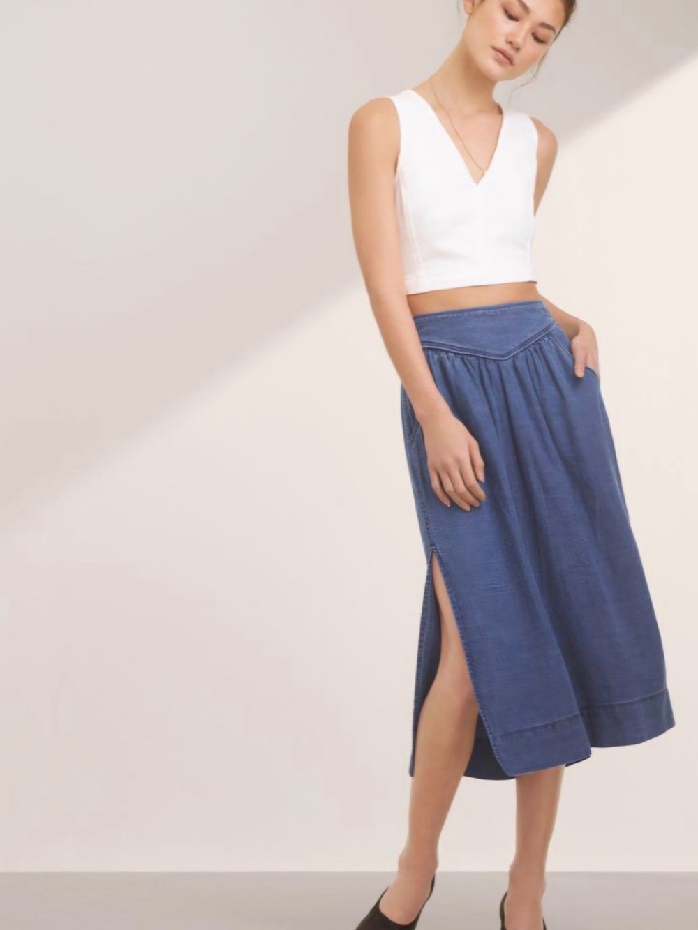 Wilfred Blue Midi Skirt with Side Slit